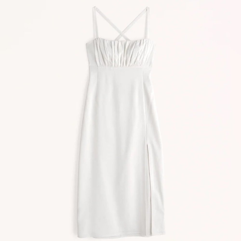 Abercrombie & Fitch Ruched Midi Dress In White Size Large New With Tags - Picture 4 of 14